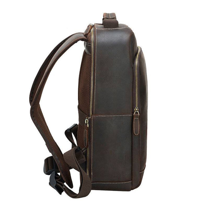 Dark Brown Men's Crazy Horse Leather Backpack