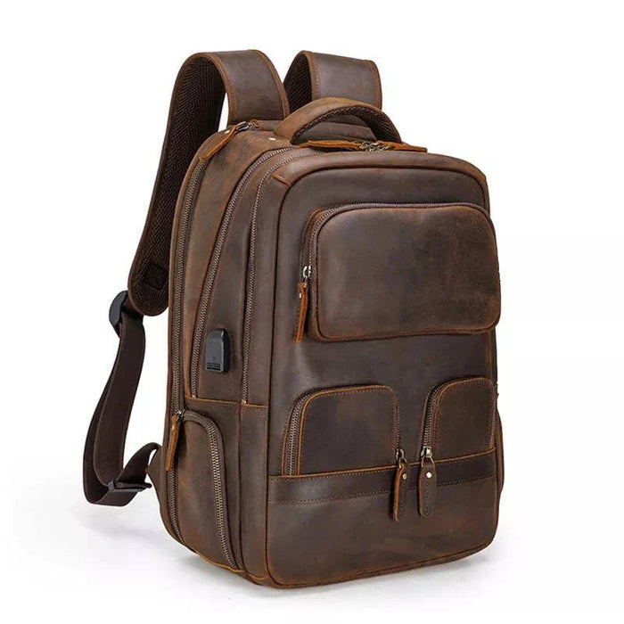 Crazy Horse Leather Travel Backpack for Men