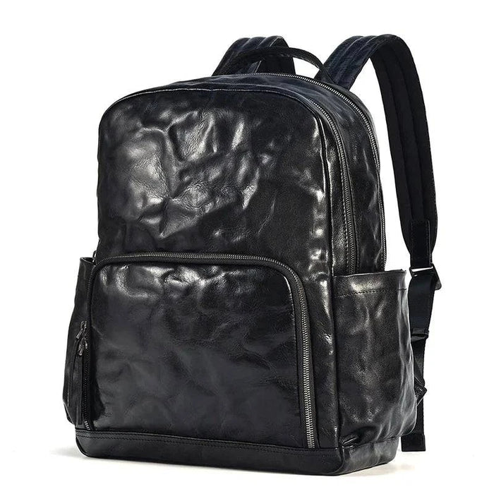 Men's Black Vegetable Leather Commuter Backpack