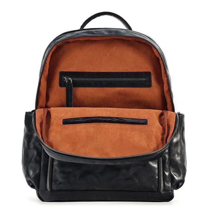 Black Sustainable Leather Commuter Backpack for Men