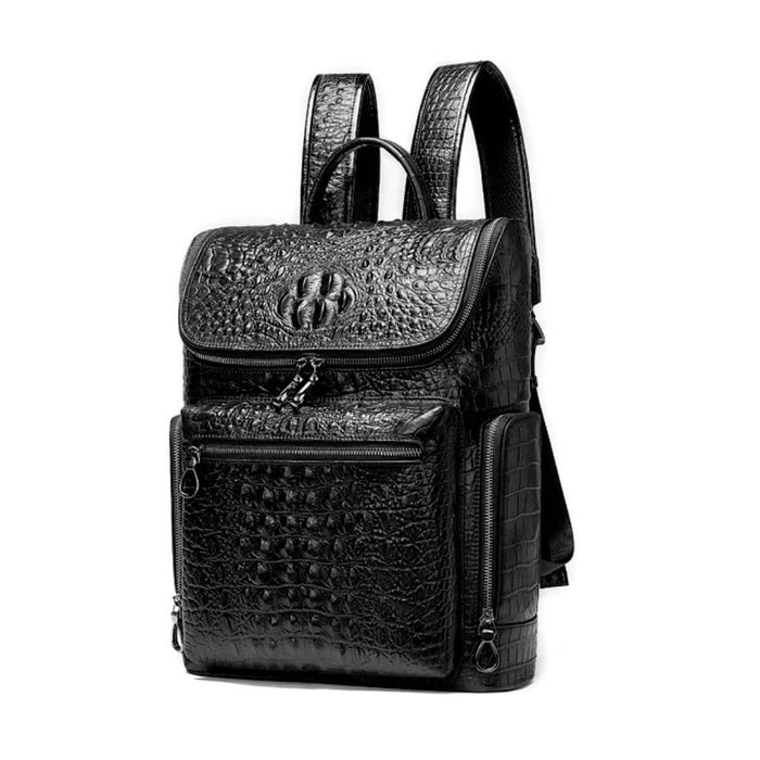 Leather Backpack with Crocodile Pattern