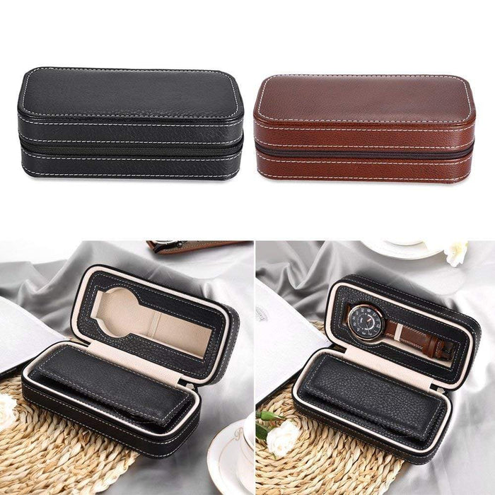 Leather Watch Case with 2 Slots, Secure Storage Solution