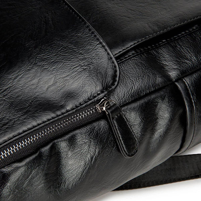 Fashionable Waterproof Black Leather Backpack