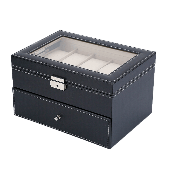 Sleek Faux Leather Watch Box with Ample 20 Slots