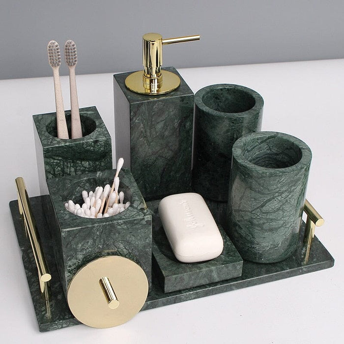 Elegant Green Marble Bathroom Accessories Set