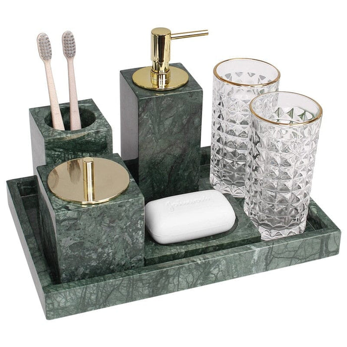Elegant Green Marble Bathroom Accessories Set