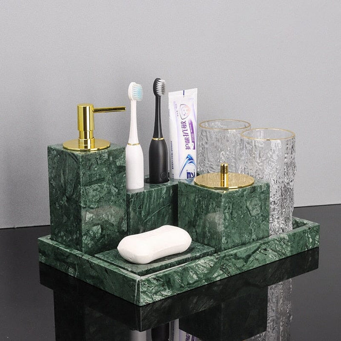 Elegant Green Marble Bathroom Accessories Set