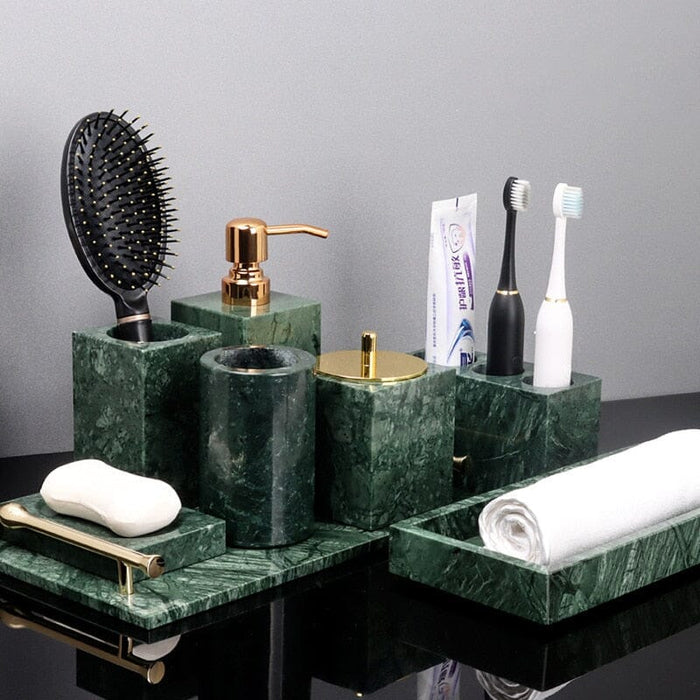 Elegant Green Marble Bathroom Accessories Set