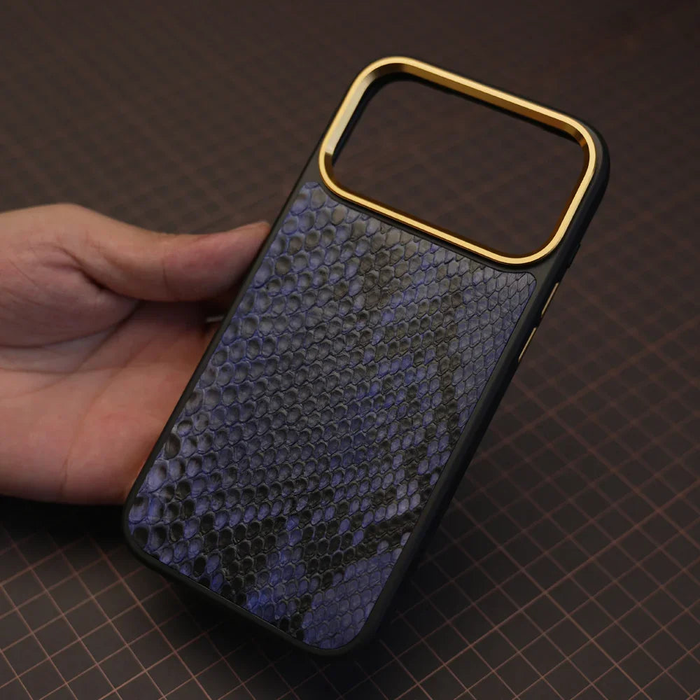 iPhone 17 Pro Max Hülle Königsblau Pythonleder Luxus Exotische Abdeckung