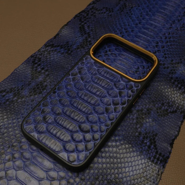 iPhone 17 Pro Max Hülle Königsblau Pythonleder Luxus Exotische Abdeckung
