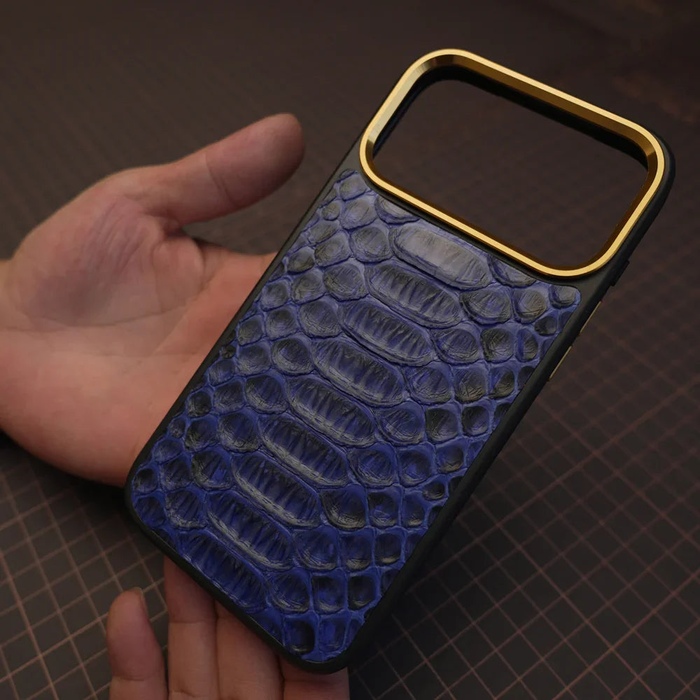 iPhone 17 Pro Max Hülle Königsblau Pythonleder Luxus Exotische Abdeckung