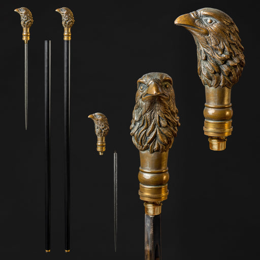 antique bronze crow handle cane