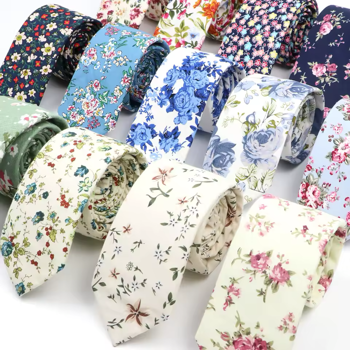 Tropical Flower Print Tie – Casual Cotton Neckwear Unique