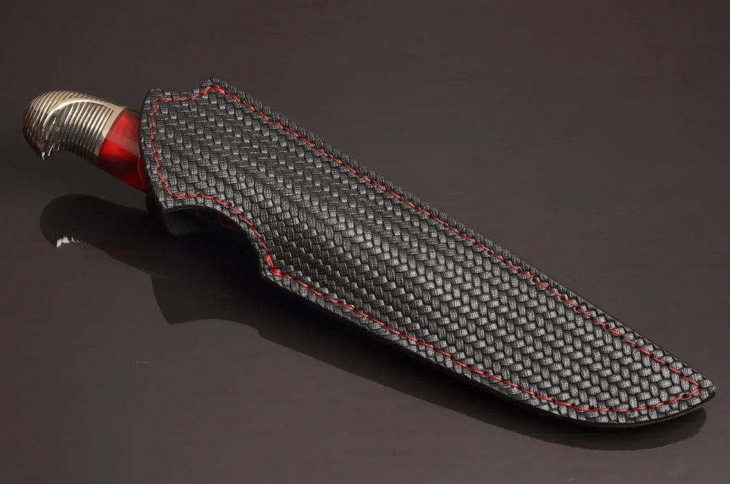 Couteau en acier Damas avec manche en bois hybride époxy rouge