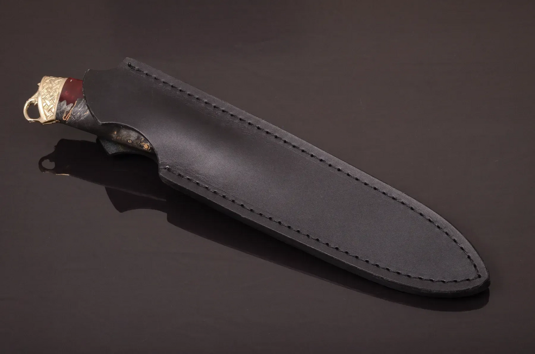 Couteau en acier Damas avec manche en bois hybride époxy rouge