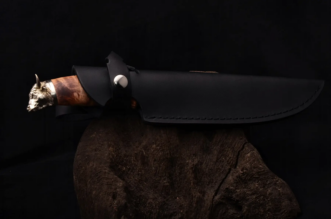 Personalized Handcrafted Knife Brass Bull Maple Burl