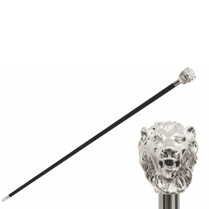 Silver Lion Handle Walking Cane, Handmade