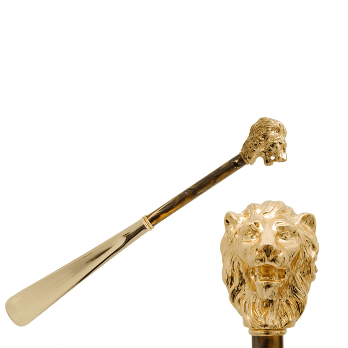 Long Handle Pearly Brown Shaft Lion Shoehorn