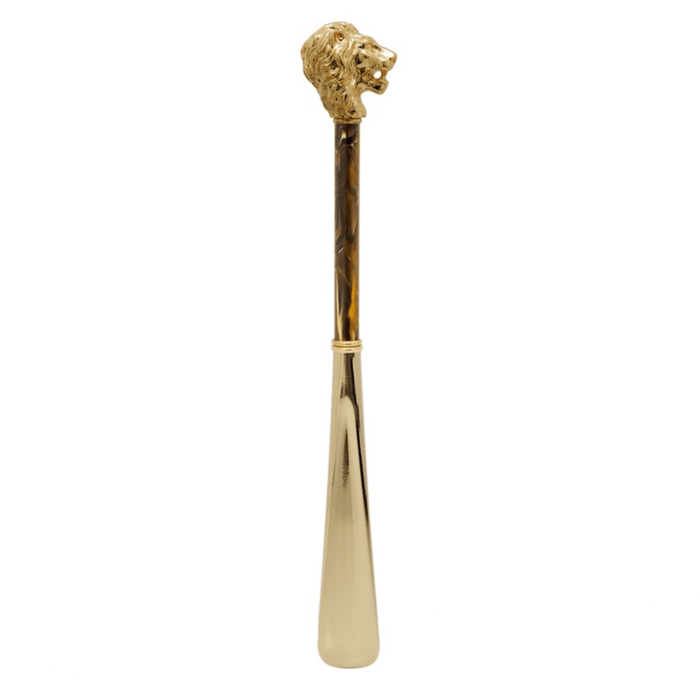 Long Handle Pearly Brown Shaft Lion Shoehorn