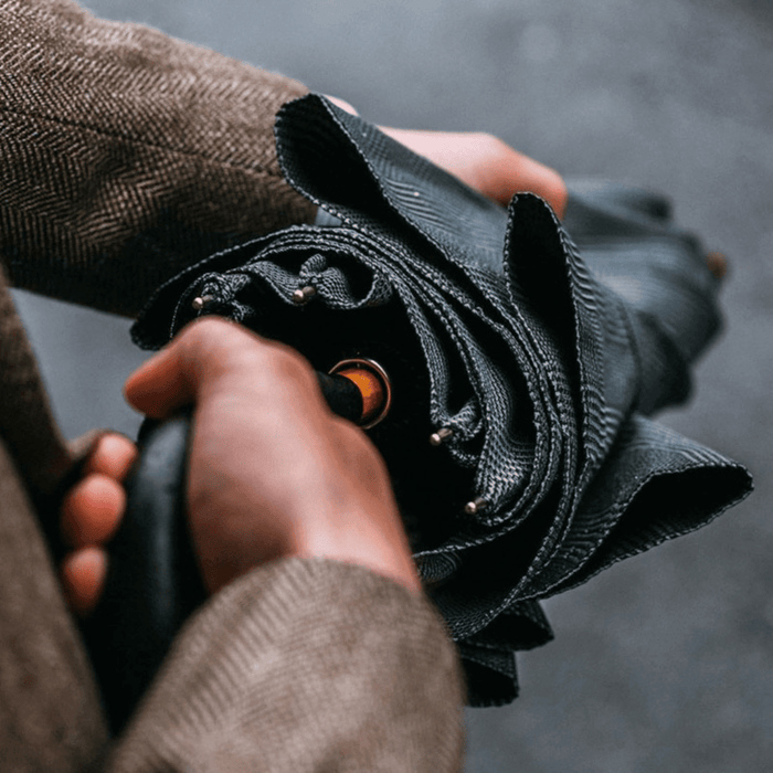 Grey Quality Bespoke Umbrella with Leather Handle