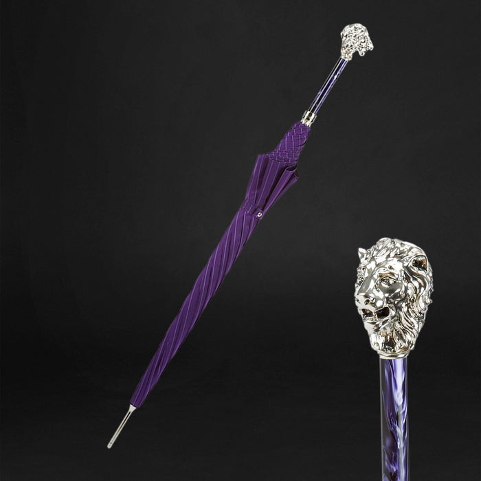 Handcrafted Designer Purple Umbrella with Silver Lion