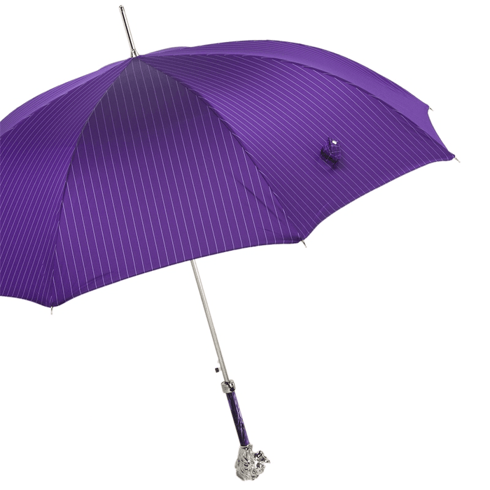 Handcrafted Designer Purple Umbrella with Silver Lion