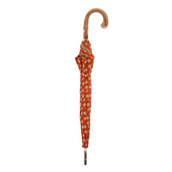 Hexagon Red and Beige Print Umbrella, Chestnut Handle