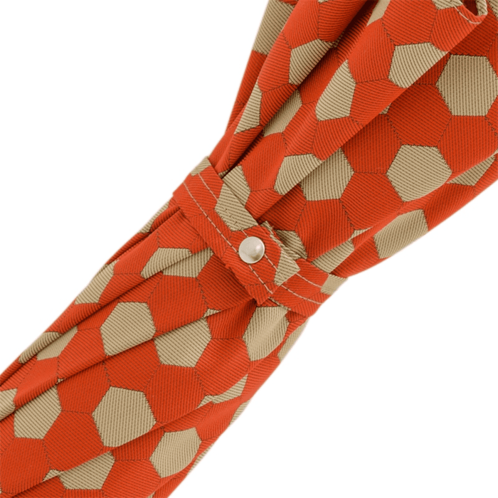 Hexagon Red and Beige Print Umbrella, Chestnut Handle