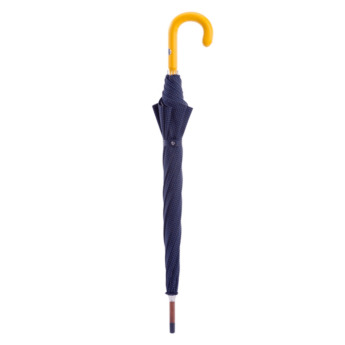 Leather Handle Bespoke Navy Umbrella with Yellow Dots