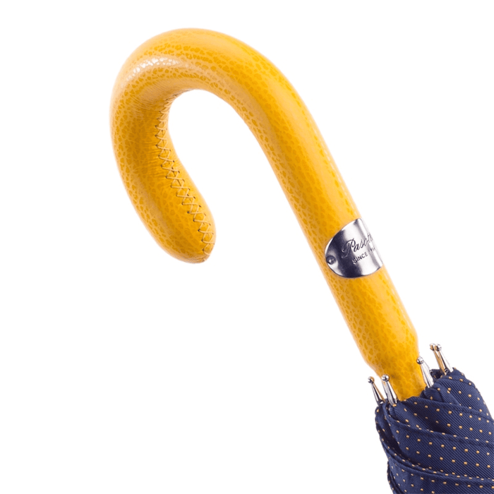 Leather Handle Bespoke Navy Umbrella with Yellow Dots