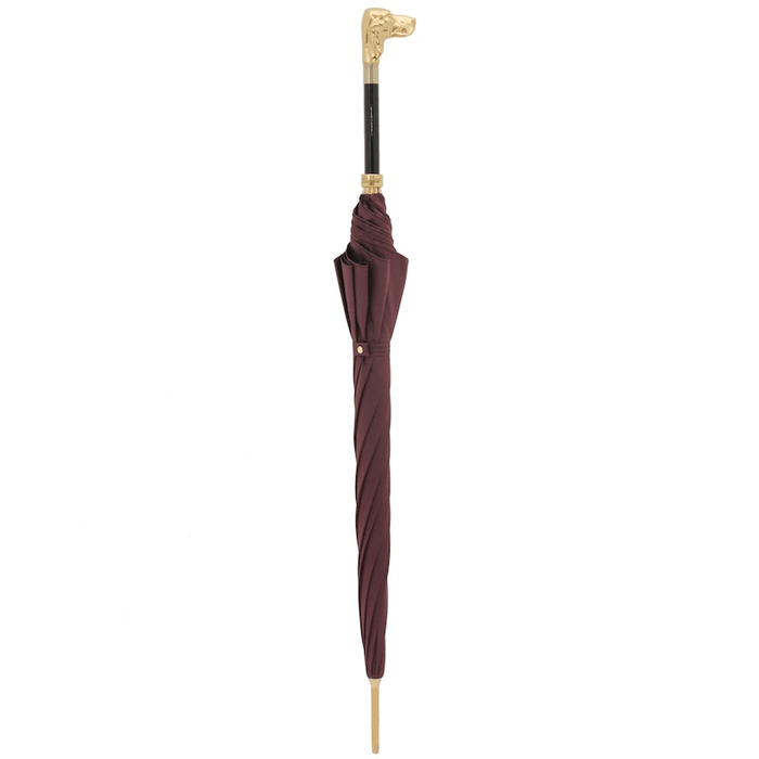 Luxury Burgundy Umbrella with Golden Dog Handle