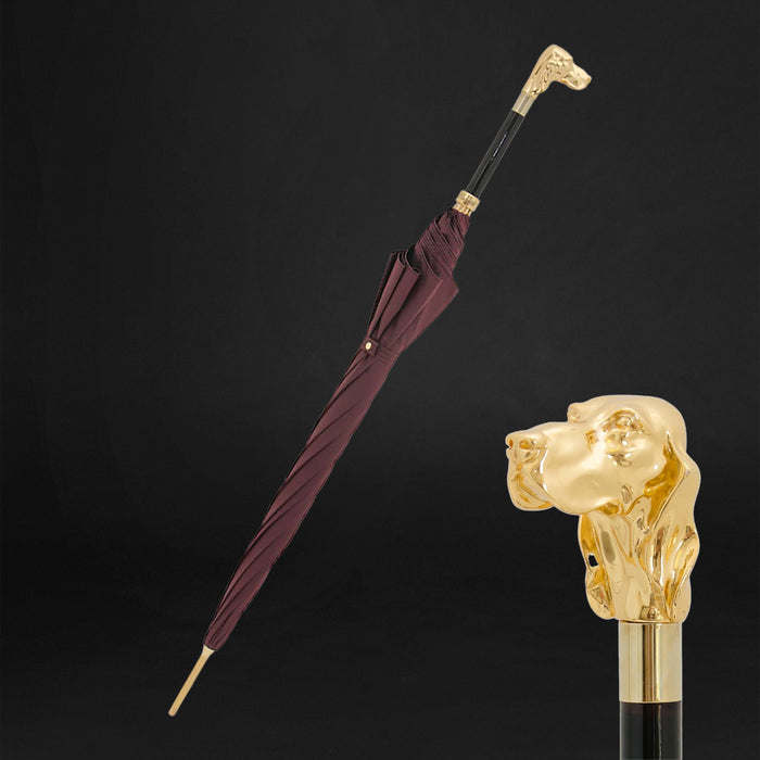 Luxury Burgundy Umbrella with Golden Dog Handle