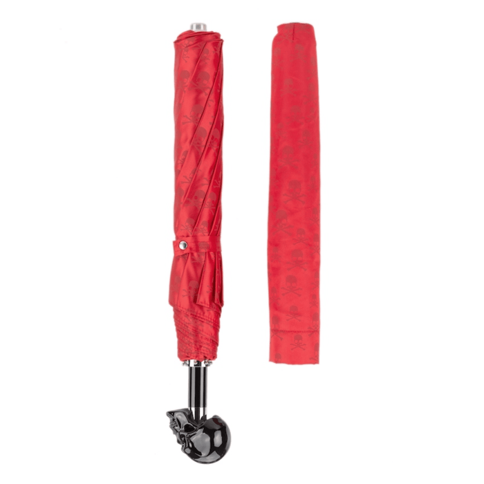 Luxury Red Folding Umbrella with Black Skull Handle