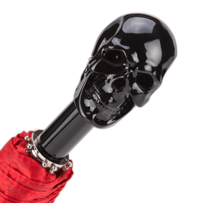 Luxury Red Folding Umbrella with Black Skull Handle