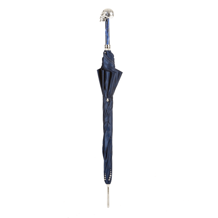 Navy Blue Umbrella with Studs and Silver Skull Handle