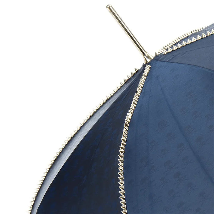 Navy Blue Umbrella with Studs and Silver Skull Handle