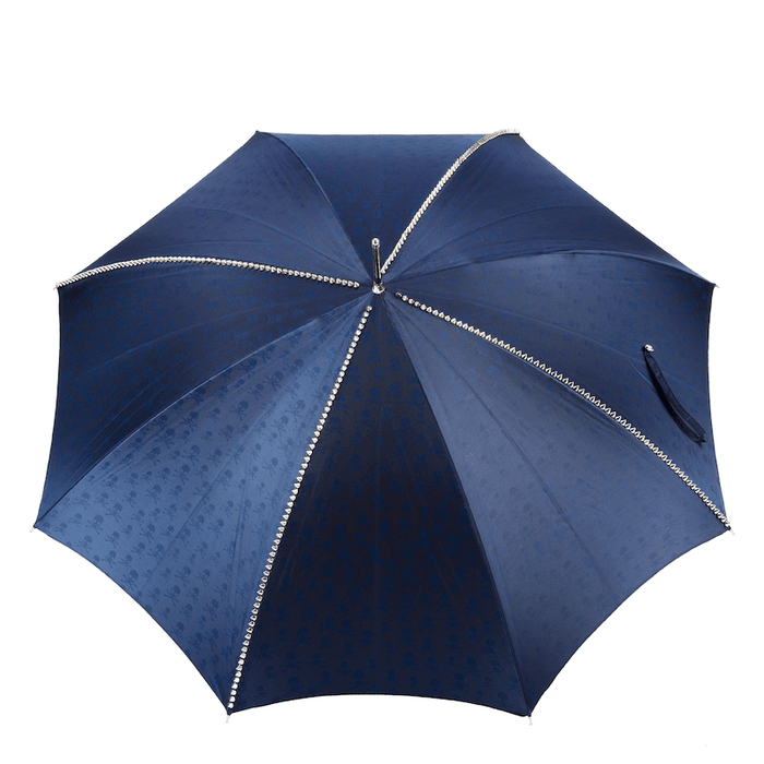 Navy Blue Umbrella with Studs and Silver Skull Handle