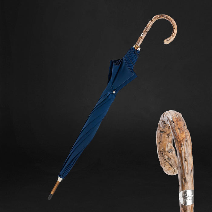 Navy Umbrella with Gorse Wood Handle, Wooden Stick