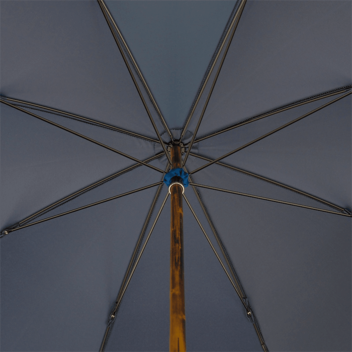 Navy Umbrella with Gorse Wood Handle, Wooden Stick