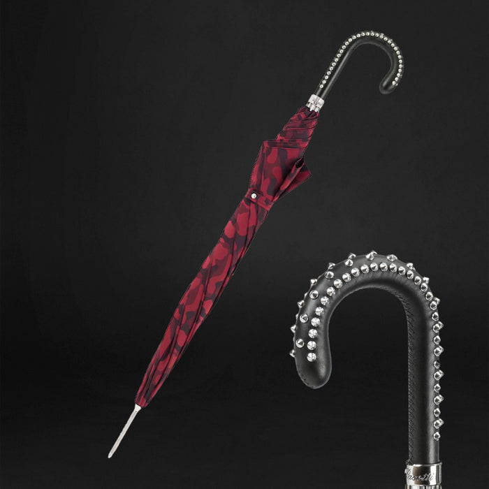 Red Camouflage Umbrella With Studs on the Handle, Leather