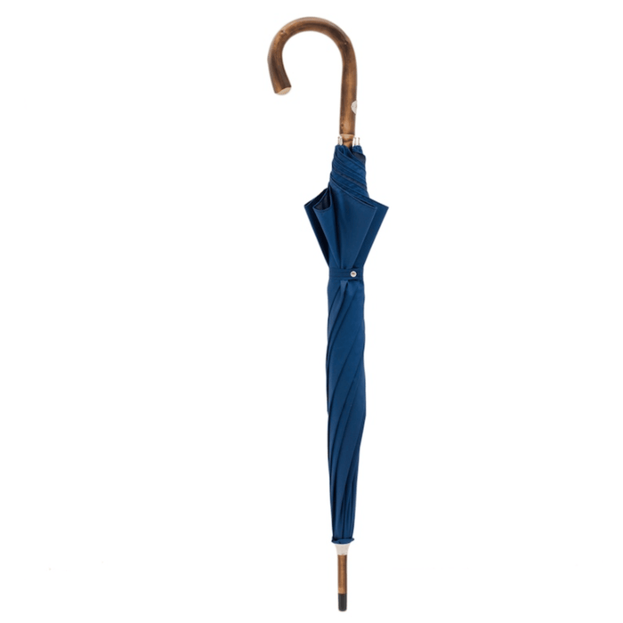 Solid Stick Blue Umbrella with Chestnut Wooden Stick