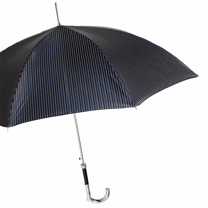 Striped Blue Umbrella Dandy with Silver Metal Handle