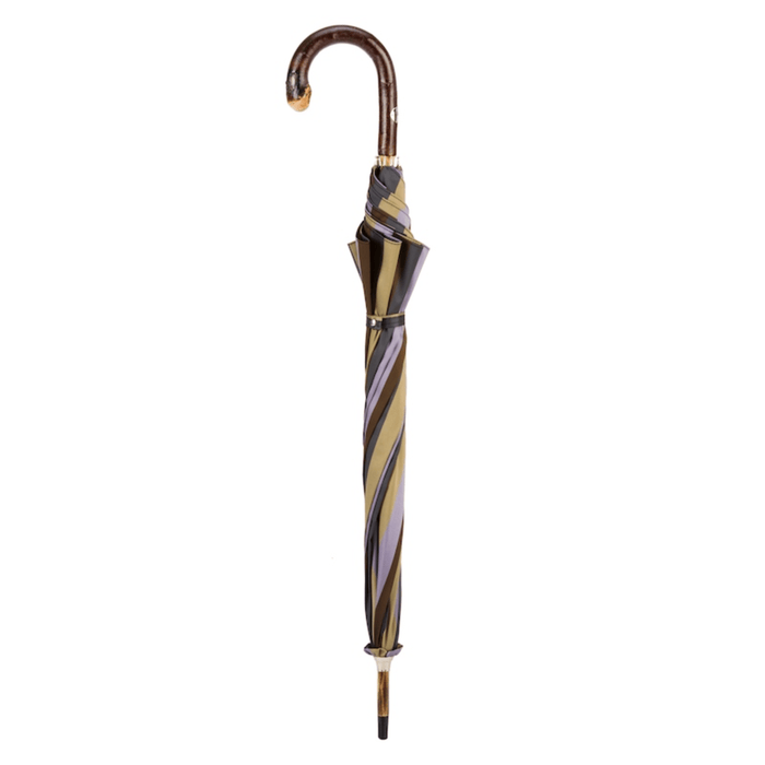 Stylish Solid Chestnut Striped Umbrella with Knob End