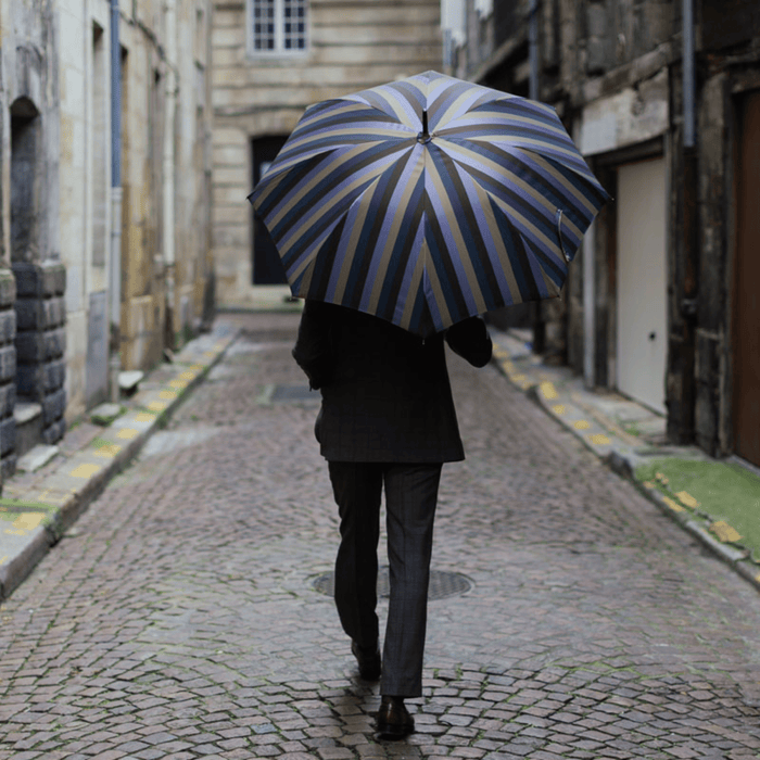 Stylish Solid Chestnut Striped Umbrella with Knob End