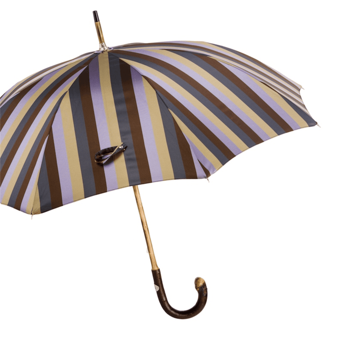 Stylish Solid Chestnut Striped Umbrella with Knob End