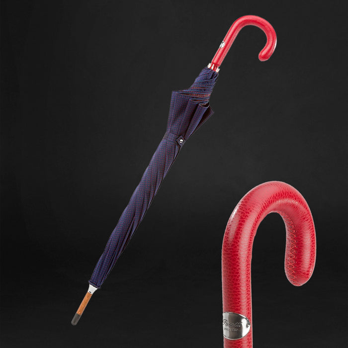 Unique Bespoke Navy Umbrella with Red Dots and Handle