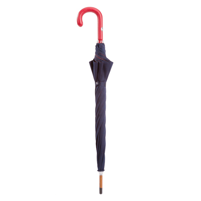 Unique Bespoke Navy Umbrella with Red Dots and Handle