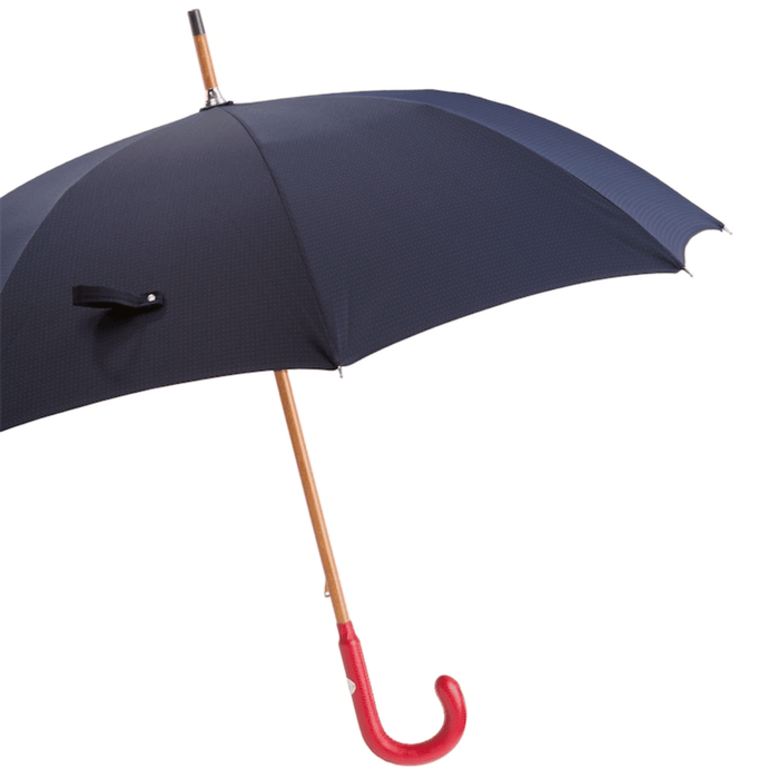 Unique Bespoke Navy Umbrella with Red Dots and Handle