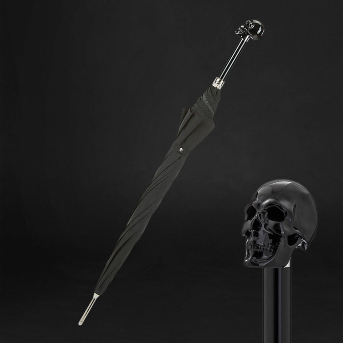 Unique Design Black Umbrella with Black Skull Handle