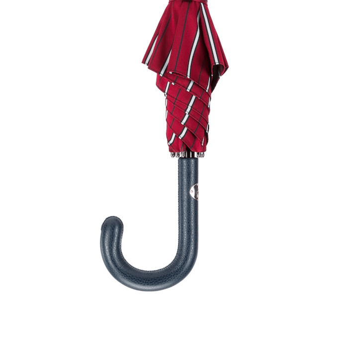 Unique Large Red Striped Umbrella with Leather Handle